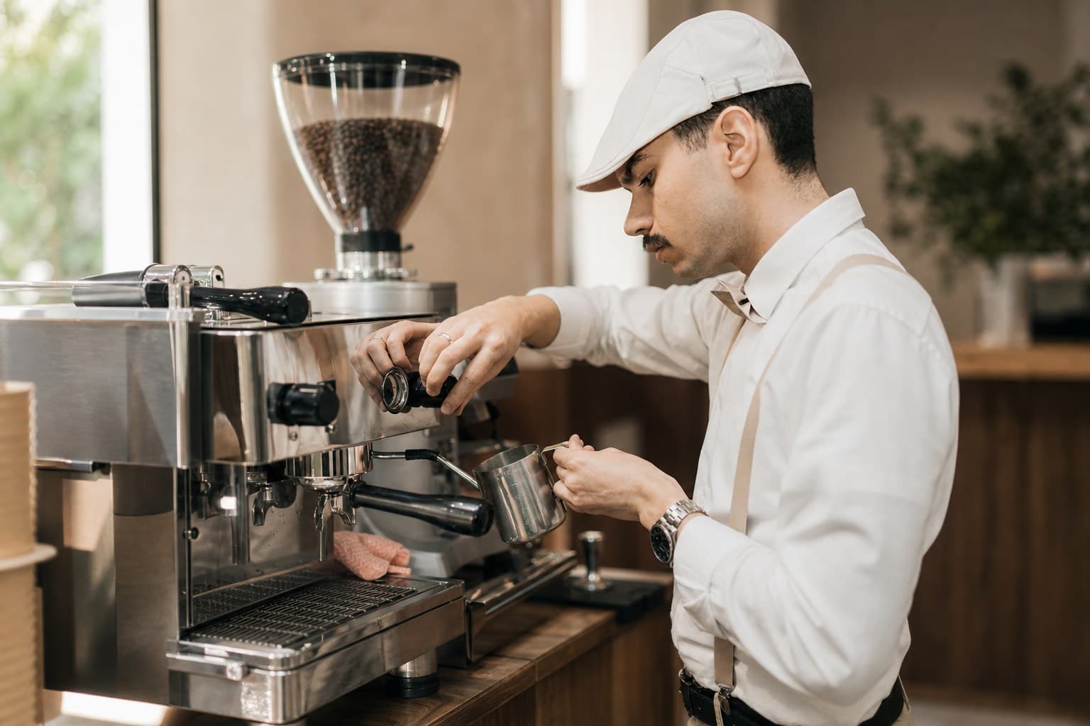 Barista đang chuẩn bị espresso trong quán cà phê